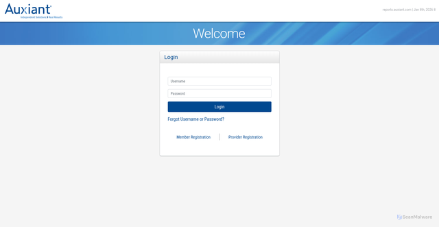 Security scan screenshot of https://reports.auxiant.com