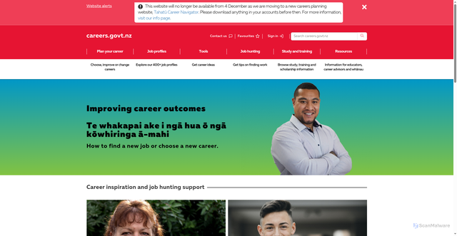 Security scan screenshot of https://www.careers.govt.nz/