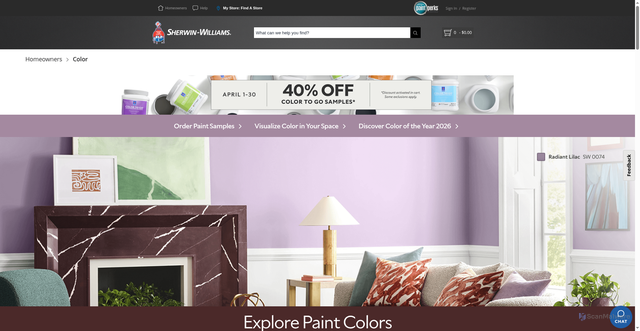 Security scan screenshot of https://www.sherwin-williams.com/en-us/color