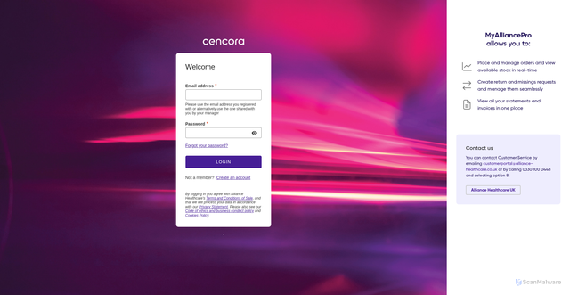 Security scan screenshot of https://my.alliance-healthcare.co.uk