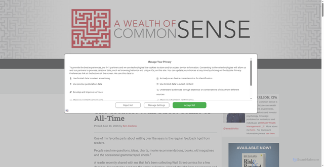 Security scan screenshot of https://awealthofcommonsense.com/2026/06/the-greatest-wall-street-comic-of-all-time/