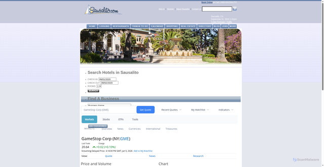 Security scan screenshot of https://finance.sausalito.com/camedia.sausalito/quote/detailedquote?Symbol=NY%3AGME