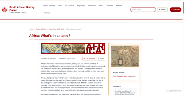Security scan screenshot of https://sahistory.org.za/article/africa-whats-name