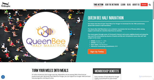Security scan screenshot of https://moveforhunger.org/race-calendar/queen-bee-half-marathon
