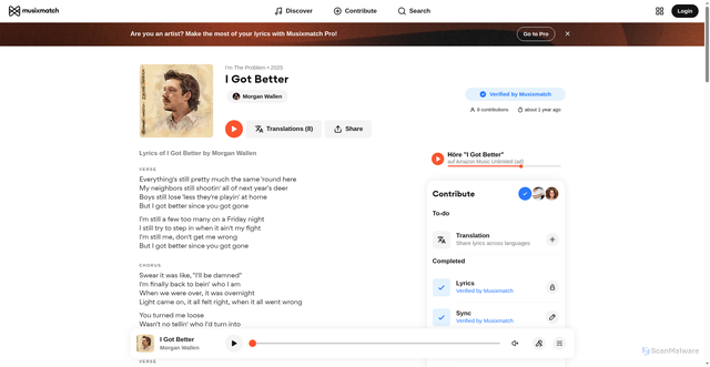 Security scan screenshot of https://www.musixmatch.com/lyrics/Morgan-Wallen/Track-2