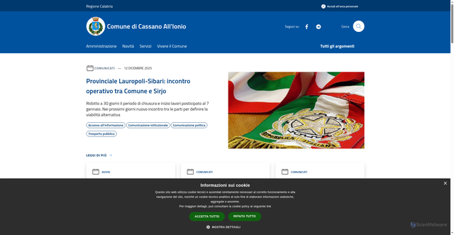 Security scan screenshot of https://www.comune.cassanoalloionio.cs.it/it