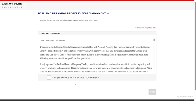 Security scan screenshot of https://mytax.baltimorecountymd.gov