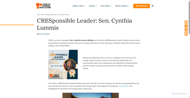 Security scan screenshot of https://cresenergy.com/blog/cresponsible-leader-sen-cynthia-lummis/