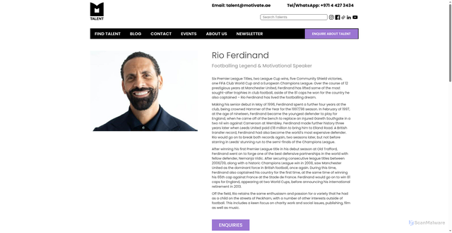 Security scan screenshot of https://motivatetalent.com/talents/rio-ferdinand/