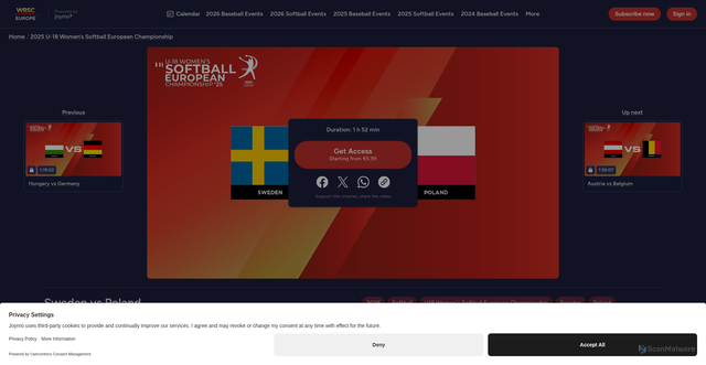 Security scan screenshot of https://baseballeurope.tv/home/videos/jUAofNduXTzgnaob7XGj