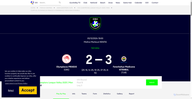 Security scan screenshot of http://www.cev.eu/match-centres/2025-european-cups/cev-champions-league-volley-2025-men/clvm-46-olympiacos-piraeus-v-fenerbahce-medicana-istanbul/