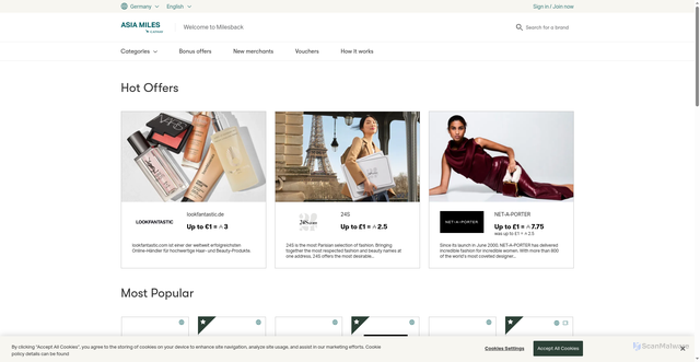 Security scan screenshot of https://shop.asiamiles.com/en/