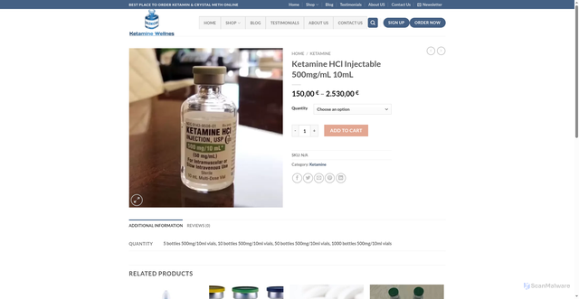 Security scan screenshot of https://ketaminewellnes.com/ketamine-hcl-injectable-500mg-ml-10ml/
