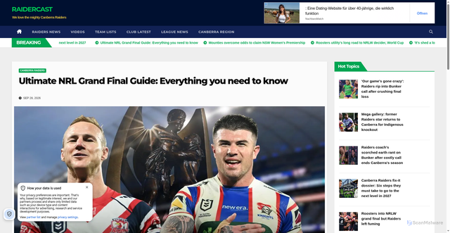 Security scan screenshot of https://raidercast.com.au/ultimate-nrl-grand-final-guide-everything-you-need-to-know/