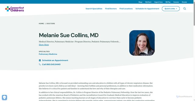 Security scan screenshot of https://www.connecticutchildrens.org/doctors/melanie-sue-collins-md