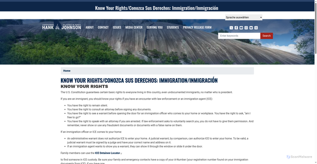 Security scan screenshot of http://hankjohnson.house.gov/KnowYourRights