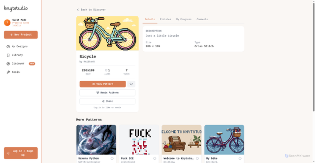 Security scan screenshot of https://knytfolketstickit.pages.dev/dashboard?openPattern=6baf064f-fd05-438e-a182-a9156bdd858c