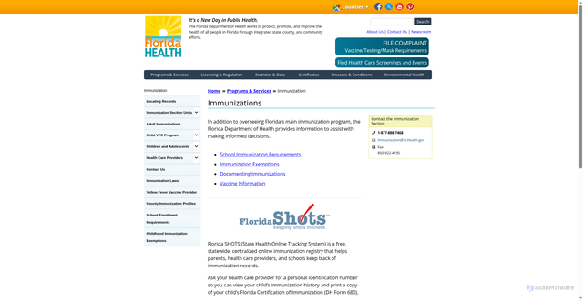 Security scan screenshot of https://www.floridahealth.gov/programs-and-services/immunization/index.html