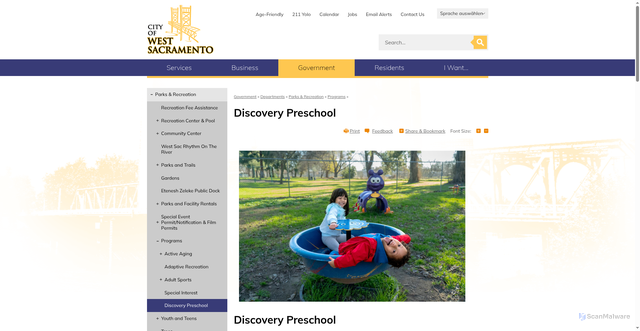 Security scan screenshot of https://www.cityofwestsacramento.org/residents/preschools