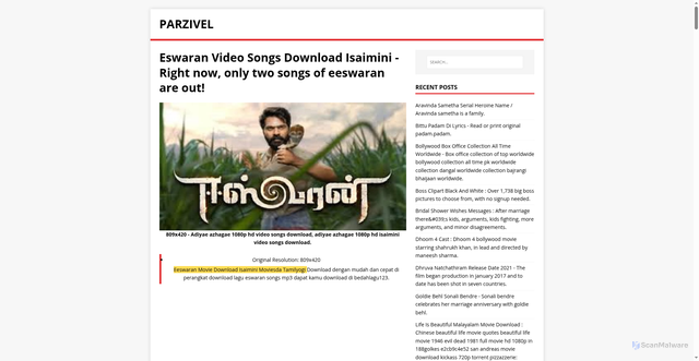 Security scan screenshot of https://ziparvel.pages.dev/post/eswaran-video-songs-download-isaimini/