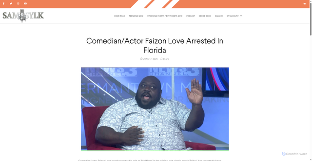 Security scan screenshot of https://samsylk.com/blog/comedian-actor-faizon-love-arrested-in-florida/