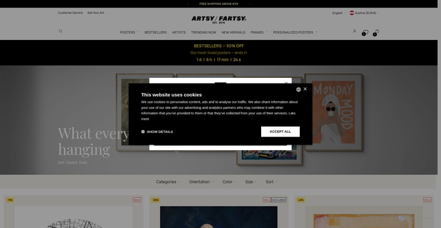 Security scan screenshot of https://www.artsyfartsy.eu/collections/bestsellers?_kx=xt0yRf1tltoR4nHv3YyS9YicNjF3f-OG2N4ByL5iKUE.Tfv5tt