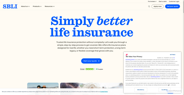 Security scan screenshot of https://www.sbli.com/