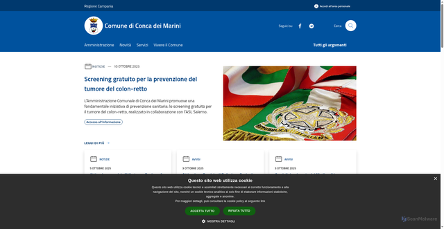 Security scan screenshot of https://www.comune.concadeimarini.sa.it/it