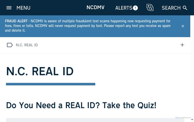 Security scan screenshot of https://www.ncdot.gov/dmv/license-id/nc-real-id/Pages/default.aspx