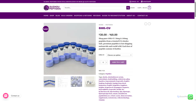 Security scan screenshot of https://suzhoupeptide.com/product/ghk-cu/