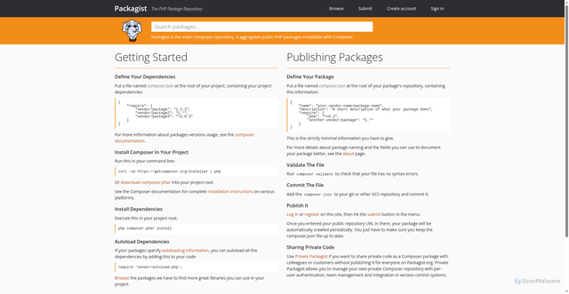 Security scan screenshot of https://packagist.org/