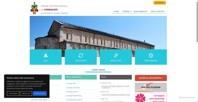 Security scan screenshot of https://www.ordinefarmacisti.ss.it/