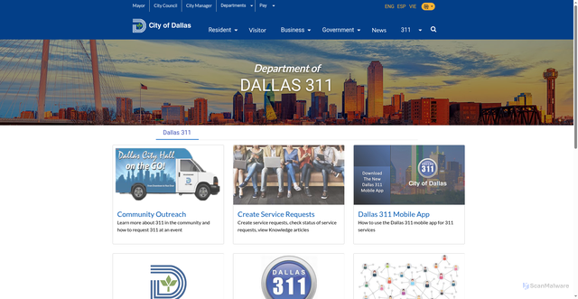 Security scan screenshot of https://dallascityhall.com/services/311/Pages/default.aspx