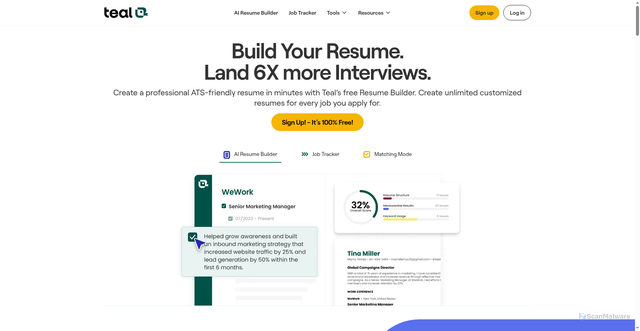 Security scan screenshot of https://tealhq.com