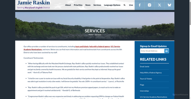 Security scan screenshot of https://raskin.house.gov/services