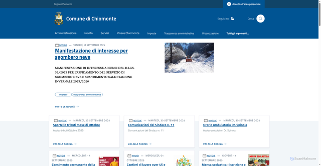 Security scan screenshot of https://www.comune.chiomonte.to.it/