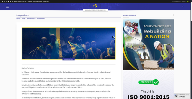 Security scan screenshot of https://jis.gov.jm/information/independence/