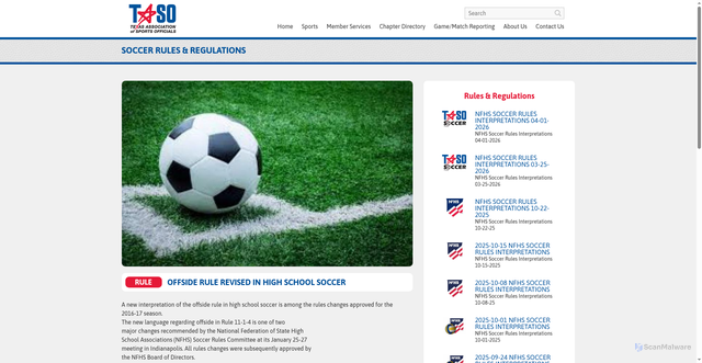 Security scan screenshot of https://taso.org/rule/soccer/offside-rule-revised-in-high-school-soccer/