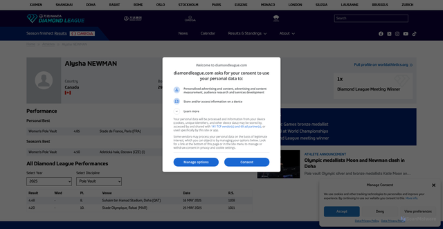 Security scan screenshot of https://www.diamondleague.com/athlete/14376225/