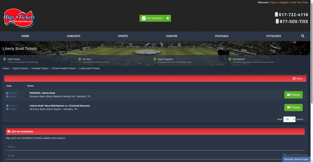 Security scan screenshot of https://www.higstickets.com/events/autozone-liberty-bowl