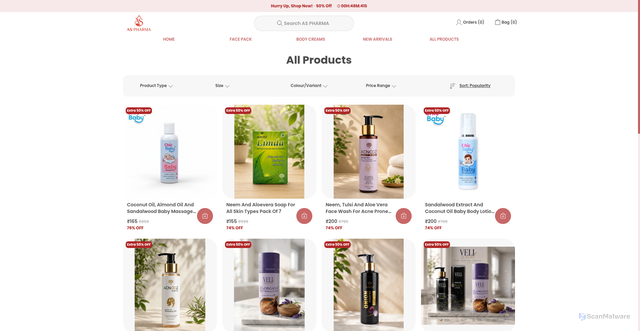 Security scan screenshot of https://aspharma.online/collection/all-products