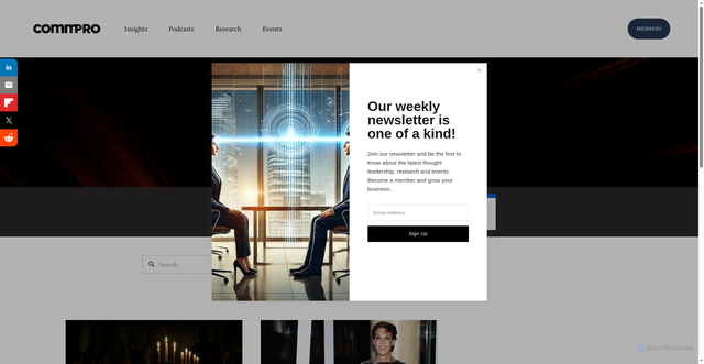 Security scan screenshot of https://www.commpro.biz/news/tag/Peggy+Siegal