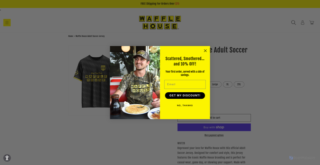 Security scan screenshot of https://shop.wafflehouse.com/products/waffle-house-adult-soccer-jersey?srsltid=AfmBOoqbZ2rC_sAJtGC097AmEWSyOw9CpTZKo59hXFaxWEeZlqjqa7ns
