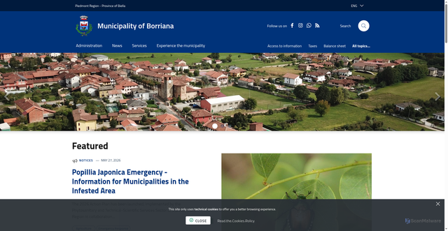 Security scan screenshot of https://www.comune.borriana.bi.it