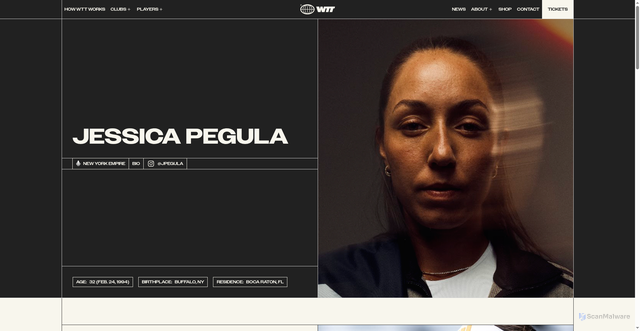 Security scan screenshot of https://www.wtt.com/player/jessica-pegula