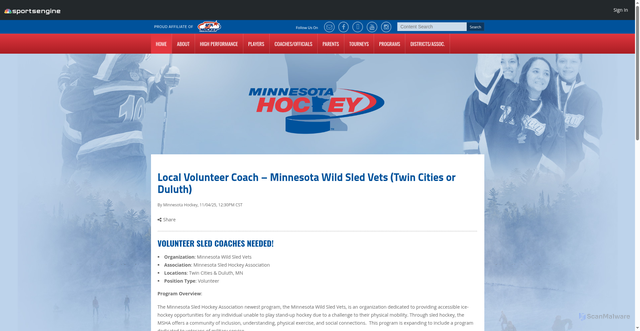 Security scan screenshot of https://www.minnesotahockey.org/news_article/show/1349313?referrer_id=80568-mn-hockey-news