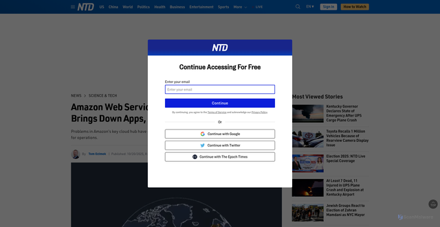 Security scan screenshot of https://www.ntd.com/widespread-outage-disrupts-apps-and-websites-using-aws_1097641.html