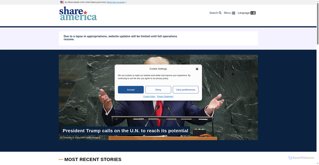 Security scan screenshot of https://share.america.gov/
