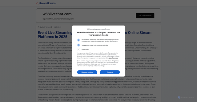 Security scan screenshot of https://w88livechat.com/