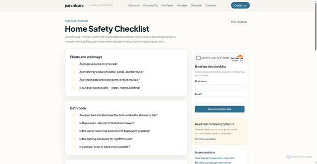 Security scan screenshot of http://parentcarehelp.com/resources/home-safety-checklist